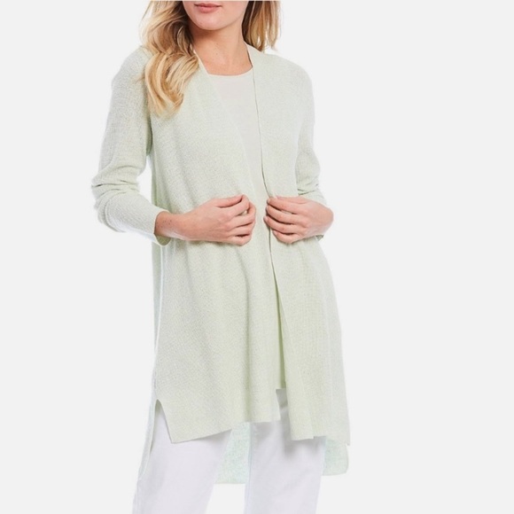 Eileen Fisher Sweaters - Eileen Fisher Mist Green Organic Linen Crepe Stretch Cardigan